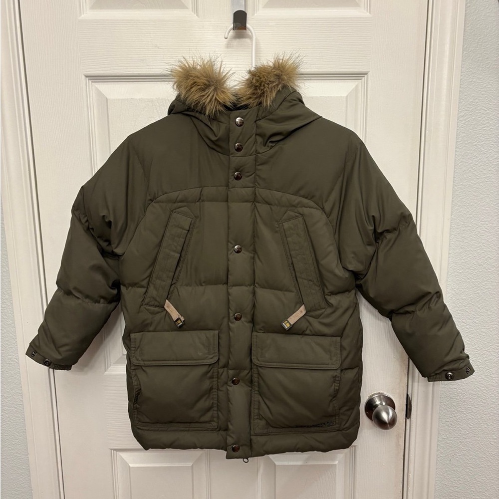 Olive Green Puffer Jacket with Faux Fur Hood